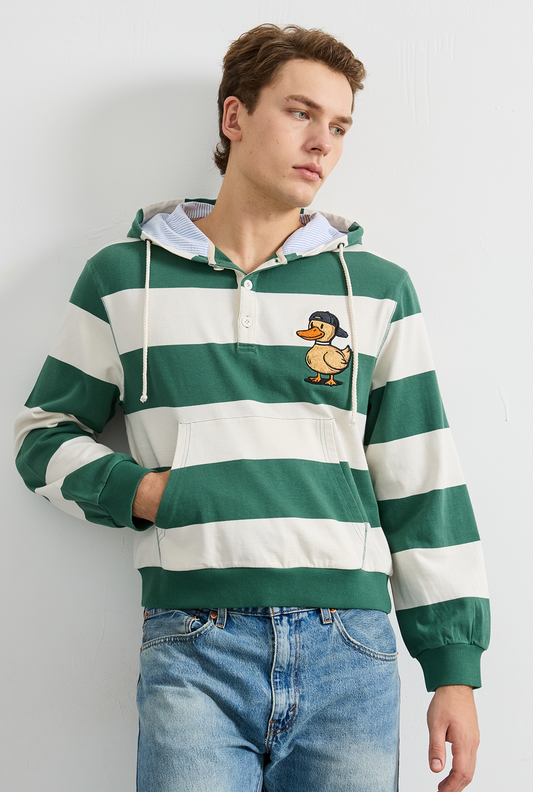 BOLD STRIPED EMBROIDERED PATCH HOODIE - Green (2)