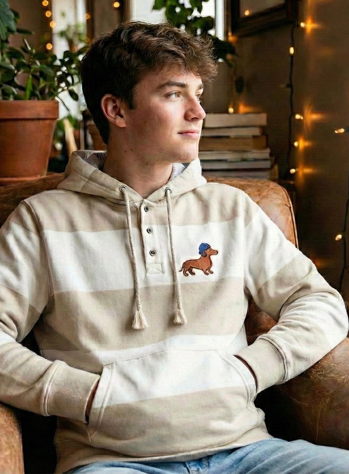 BOLD STRIPED EMBROIDERED PATCH HOODIE
