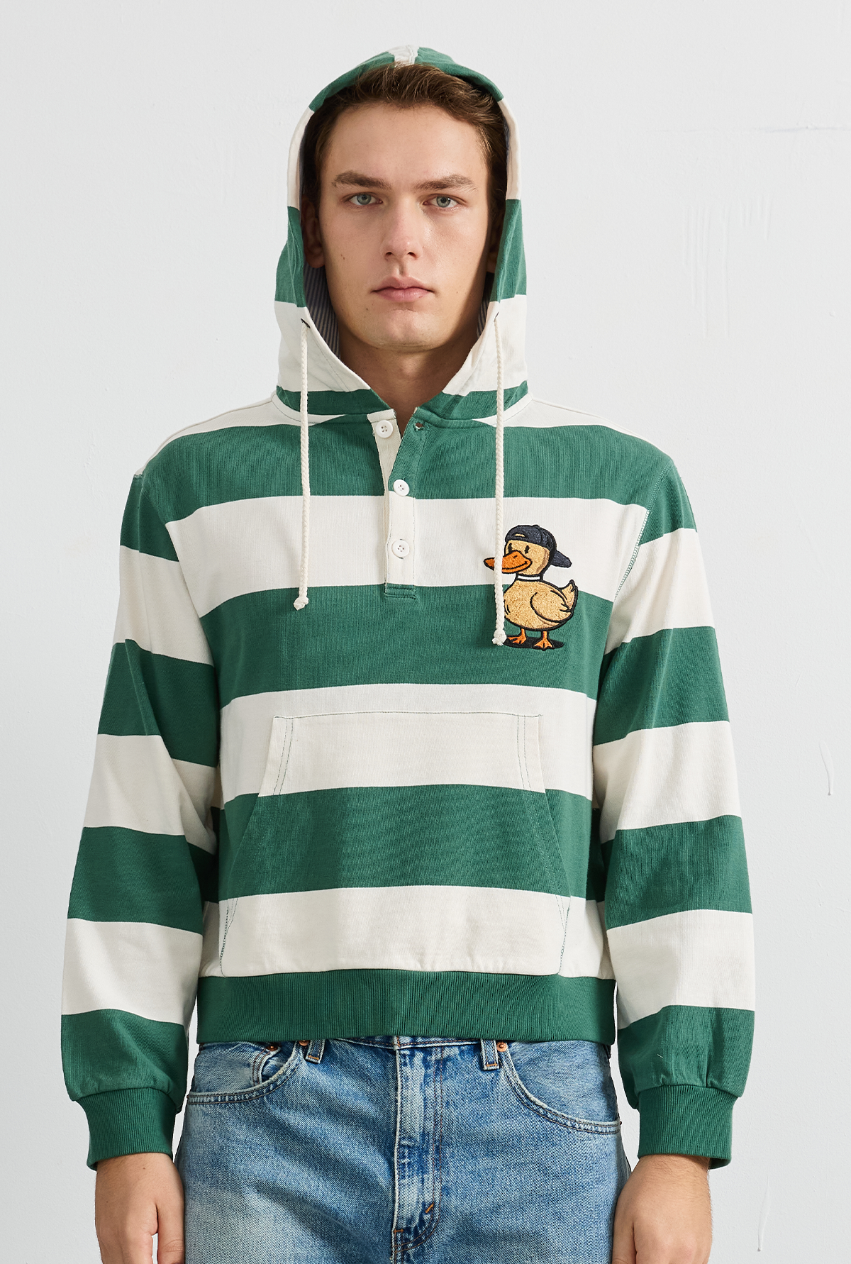BOLD STRIPED EMBROIDERED PATCH HOODIE - Green (1)