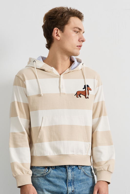 BOLD STRIPED EMBROIDERED PATCH HOODIE - Oatmeal (2)